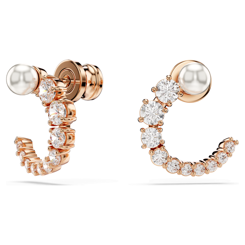 swarovski matrix hoop earrings  crystal pearl  round cut  white  rose gold tone plated