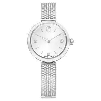 swarovski illumina watch  swiss made  metal bracelet  silver tone  stainless steel