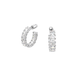 Millenia hoop earrings, Octagon cut Swarovski zirconia, White, Rhodium plated