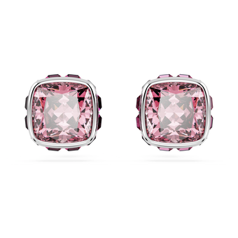 swarovski birthstone stud earrings square cut october pink rhodium plated