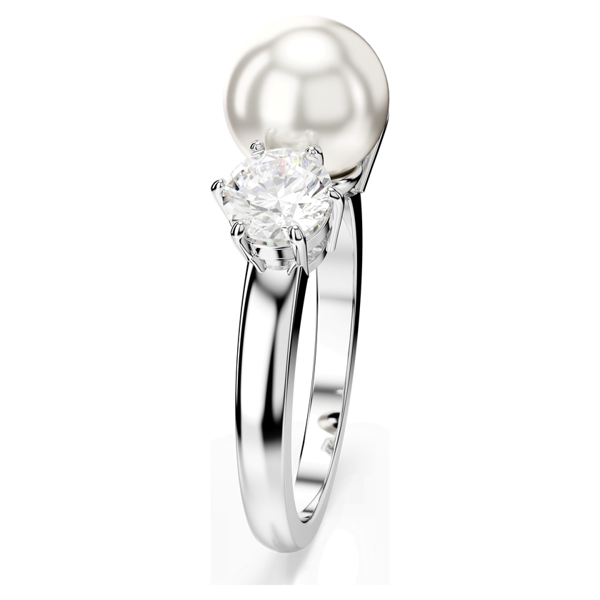 swarovski matrix ring  crystal pearl  round cut  white  rhodium plated