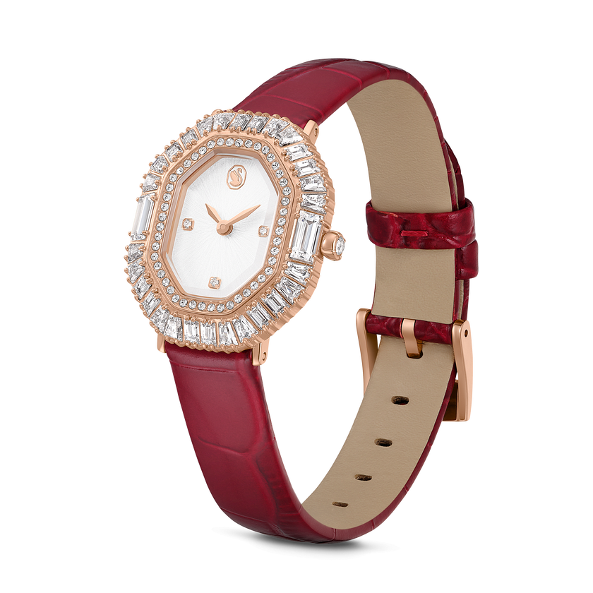 swarovski matrix octagon watch  leather strap  rose gold tone  rose gold tone finish