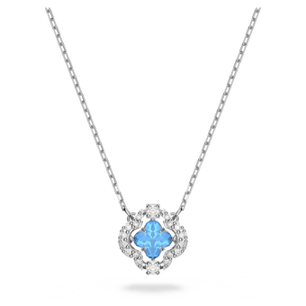 swarovski una necklace  clover  blue  rhodium plated