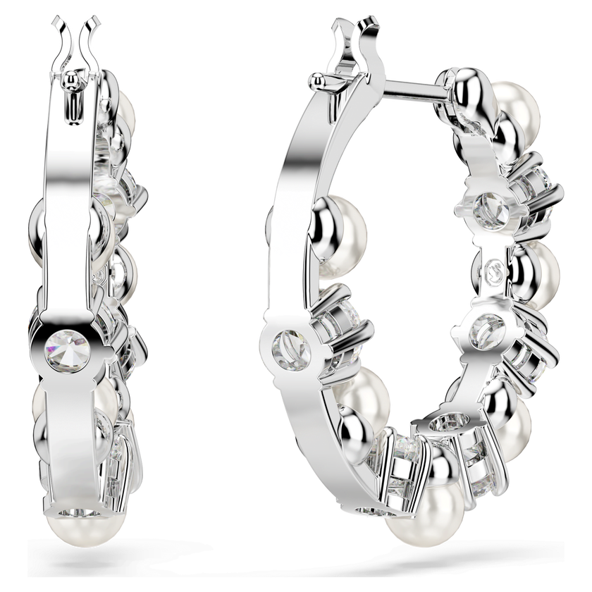 swarovski matrix drop earrings  crystal pearl  round cut  white  rhodium plated