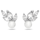 swarovski louison pearl stud earrings leaf white rhodium plated