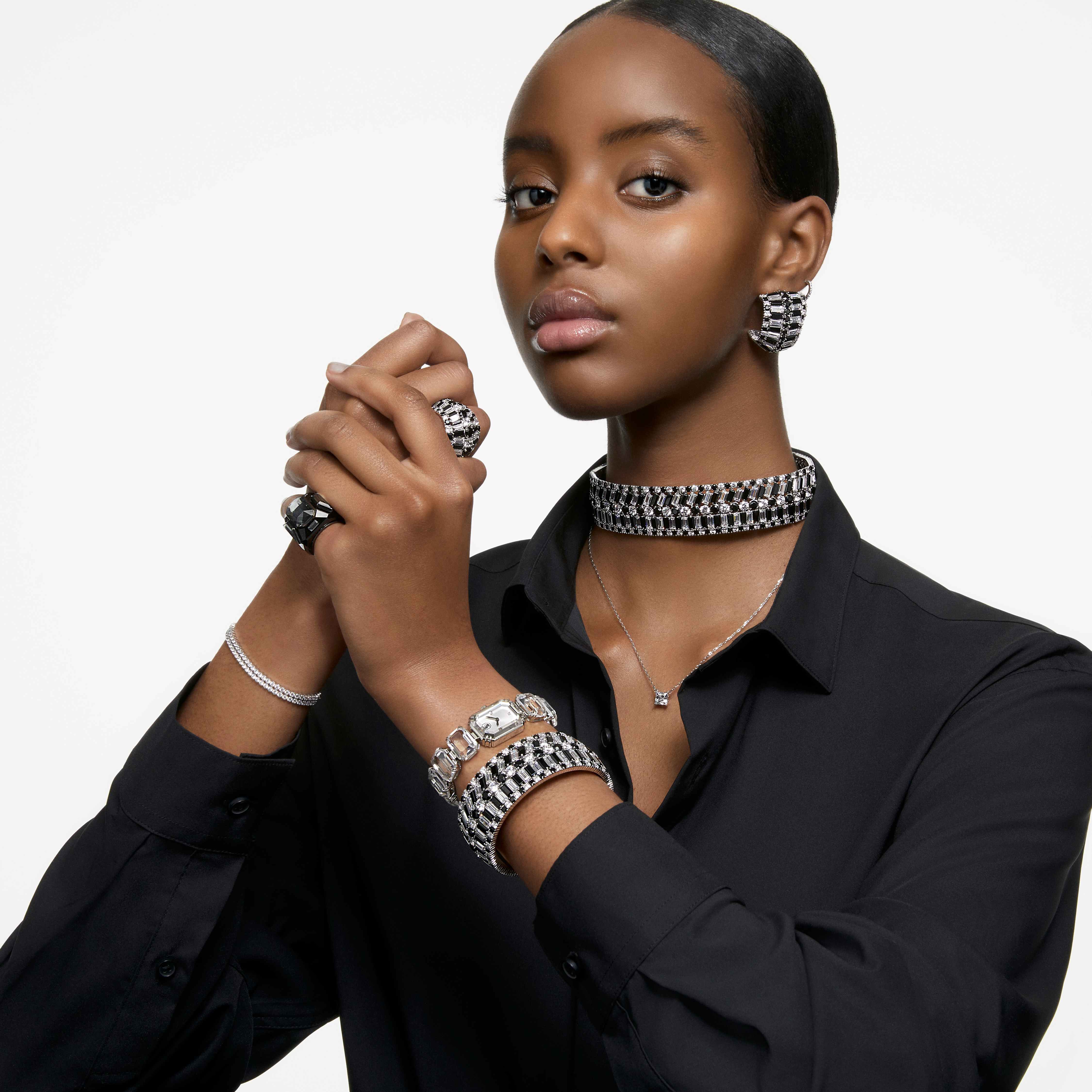 swarovski millenia watch  octagon cut bracelet  white  stainless steel