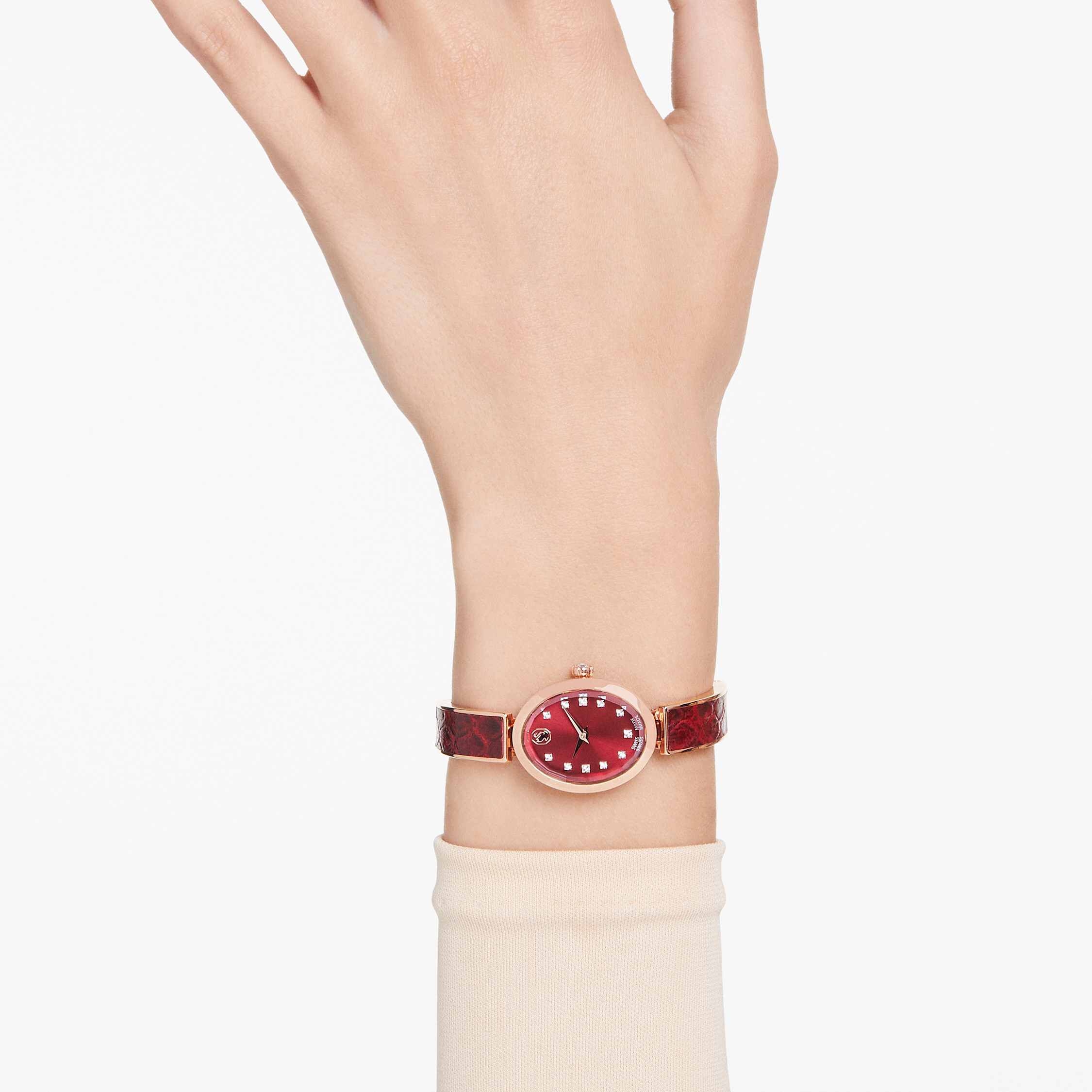 Buy Swarovski Crystal Rock Oval watch Swiss Made Metal bracelet Red Rose gold tone finish