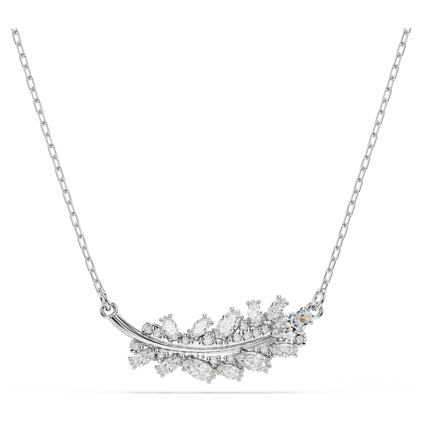 swarovski vienna pendant  mixed cuts  feather  white  rhodium plated