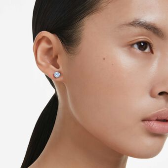 swarovski solitaire stud earrings  round cut  blue  rhodium plated