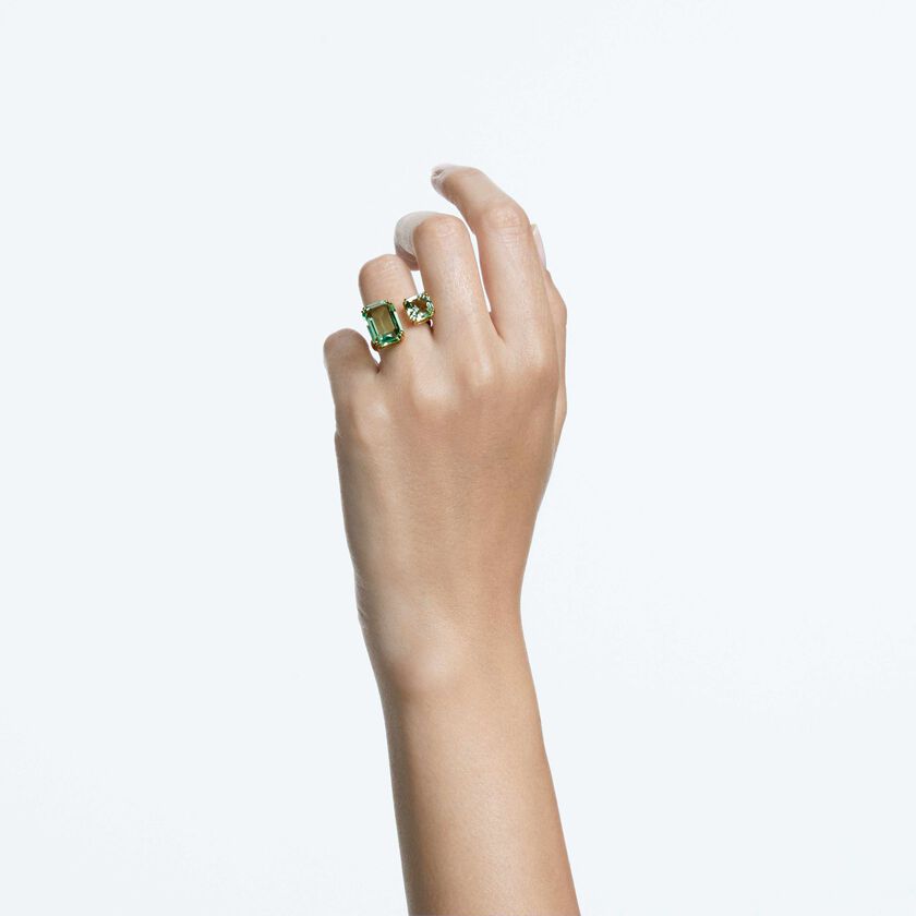 swarovski millenia open ring  octagon cut  green  18k gold finish
