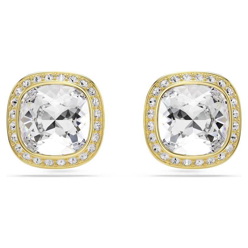 swarovski una angelic stud earrings  cushion cut  white  18k gold finish