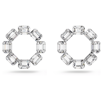 swarovski millenia hoop earrings  octagon cut  white  rhodium plated