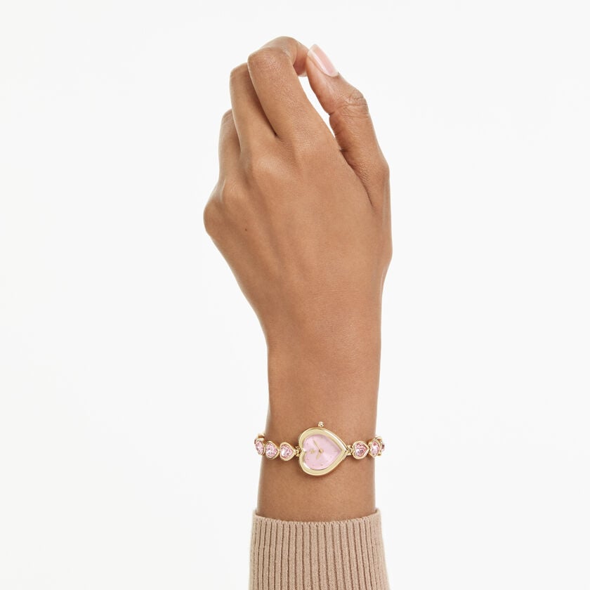 swarovski idyllia heart watch  crystal bracelet  pink  gold tone finish