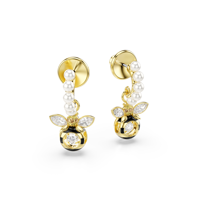 swarovski idyllia drop earrings  crystal pearl  mixed cuts  bee  multicolored  gold tone plated