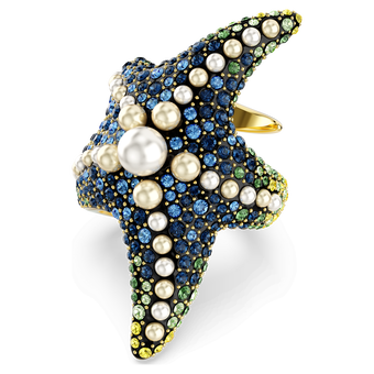 swarovski idyllia cocktail ring  crystal pearls  starfish  multicolored  gold tone plated