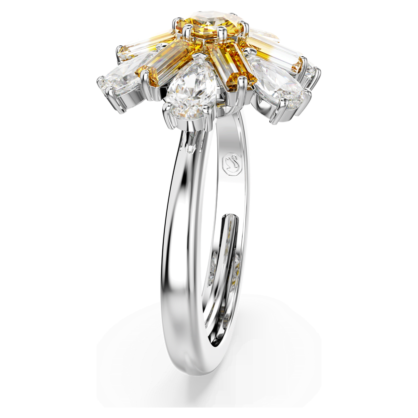 swarovski idyllia cocktail ring  mixed cuts  flower  yellow  rhodium plated