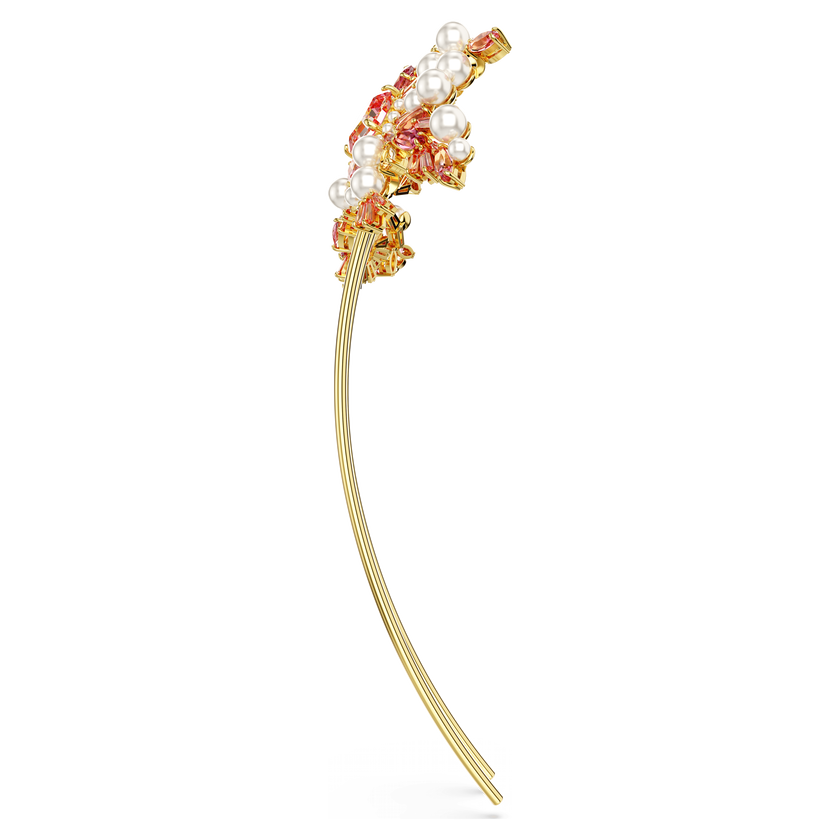 swarovski gema hair clip  mixed cuts  flower  pink  gold tone plated