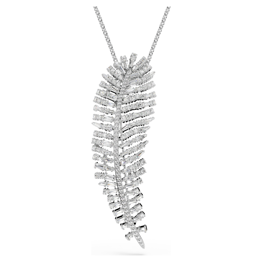 swarovski vienna pendant and brooch  mixed cuts  feather  white  rhodium plated