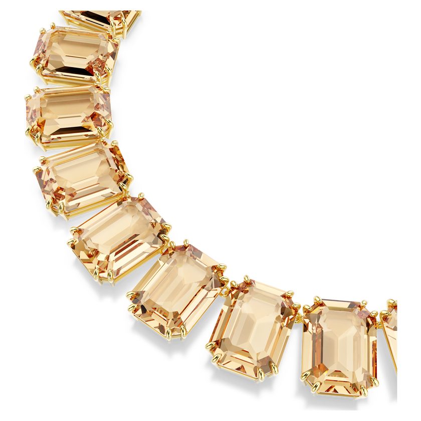 swarovski millenia tennis necklace  oversized crystals  octagon cut  caramel  gold tone plated