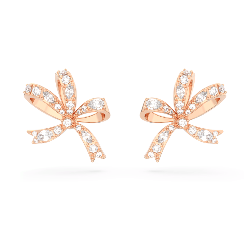 swarovski hyperbola stud earrings  bow  small  white  rose gold tone plated