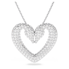 Una pendant, Heart, Medium, White, Rhodium plated