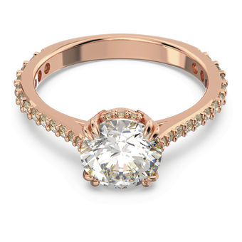 swarovski stilla cocktail ring  round cut  pav   white  rose gold tone plated