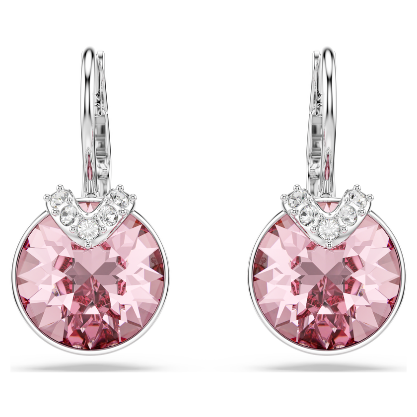 swarovski bella v drop earrings  round cut  pink  rhodium plated