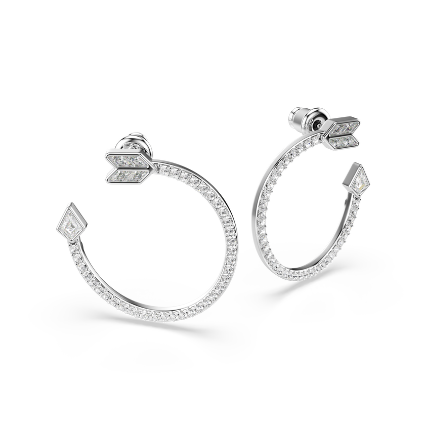 swarovski idyllia hoop earrings  mixed cuts  arrow  white  rhodium plated