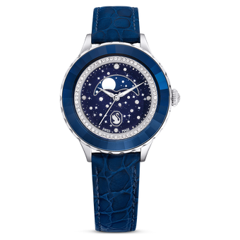 swarovski octea moon watch swiss made moon leather strap blue blue finish