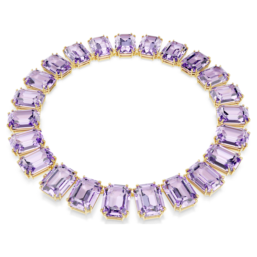 swarovski millenia tennis necklace  oversized crystals  octagon cut  purple  gold tone plated