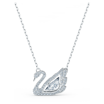swarovski swan necklace  dancing swan  white  rhodium plated