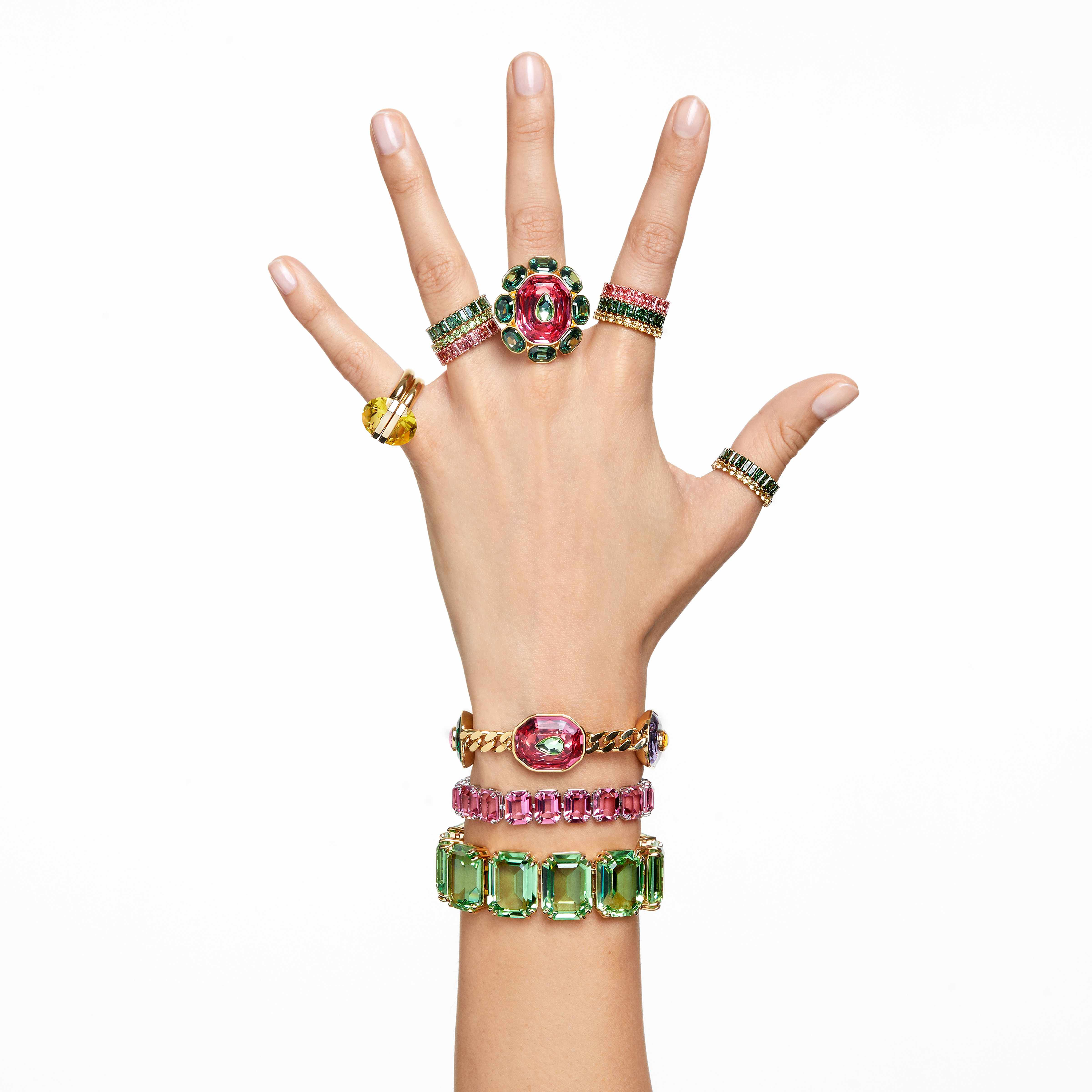 swarovski matrix ring  baguette cut  pink  rose gold tone plated