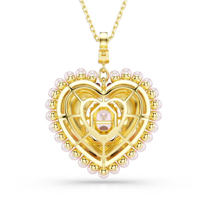 swarovski idyllia pendant  mixed cuts  heart  pink  gold tone plated