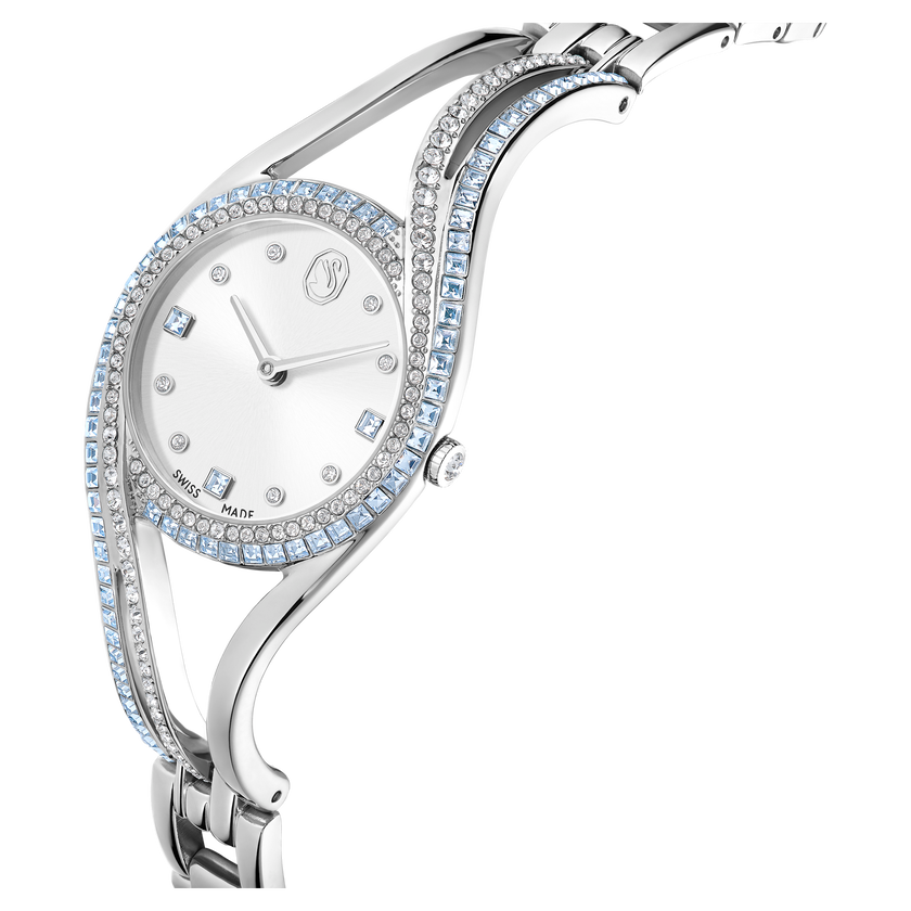 swarovski hyperbola bangle watch  swiss made  metal bracelet  blue  stainless steel