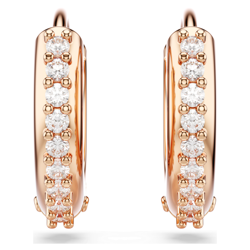 swarovski matrix hoop earrings  round cut  white  rose gold tone plated