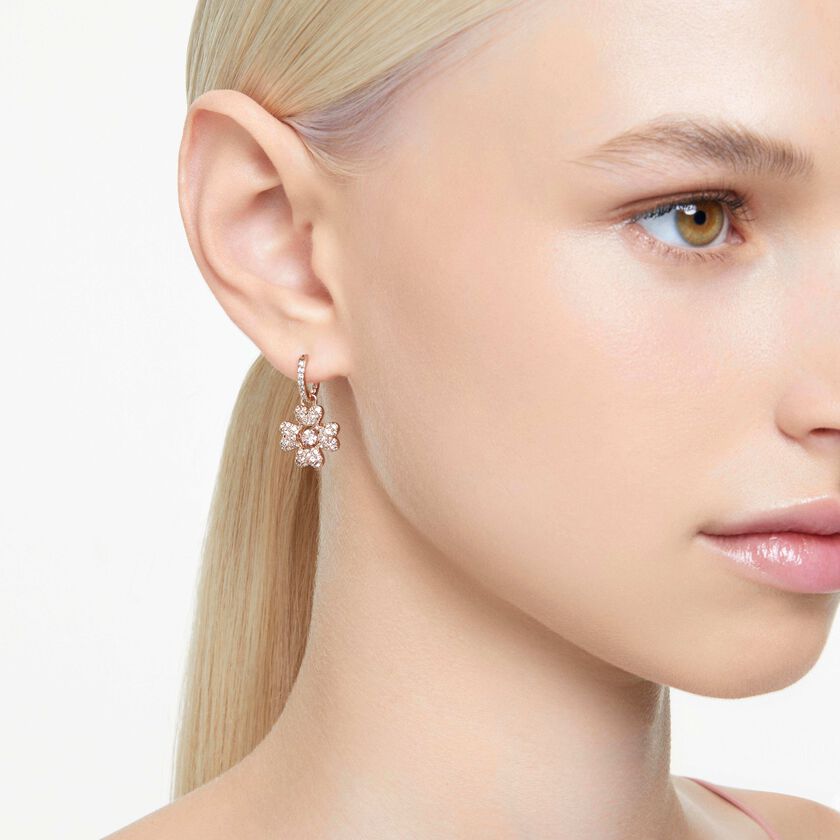 swarovski idyllia drop earrings  clover  white  rose gold tone plated