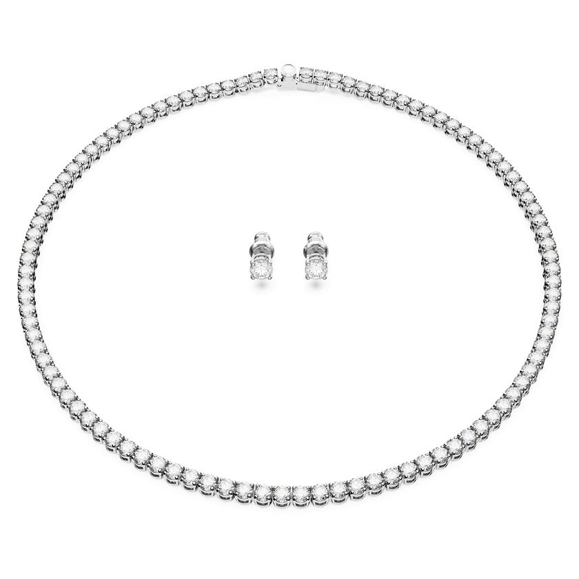 swarovski matrix tennis set  round cut  white  rhodium plated