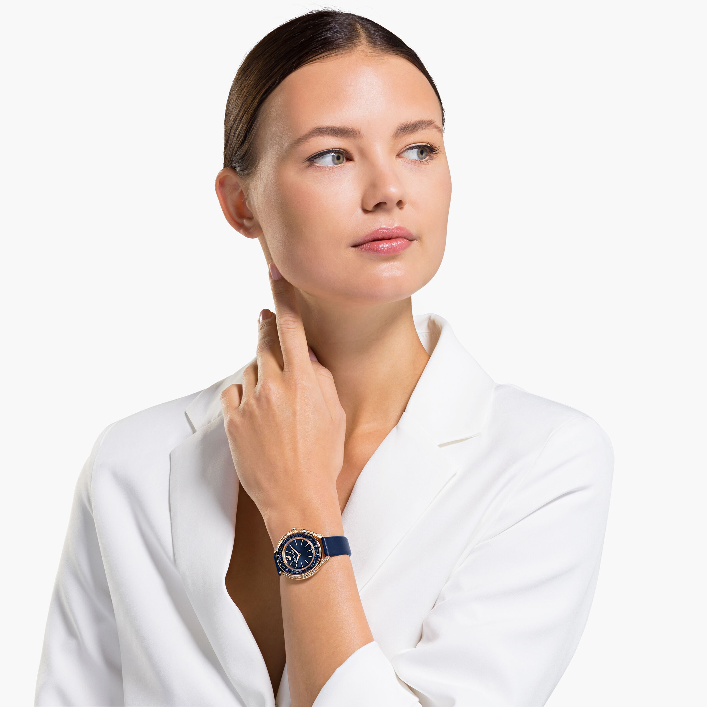 Buy Swarovski Crystalline Aura Watch Leather strap Blue Rose