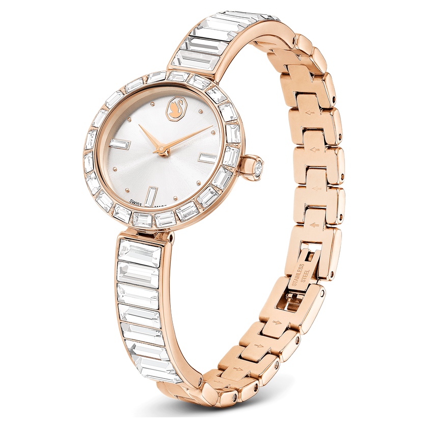 swarovski matrix bangle watch  swiss made  crystal bracelet  white  rose gold tone finish