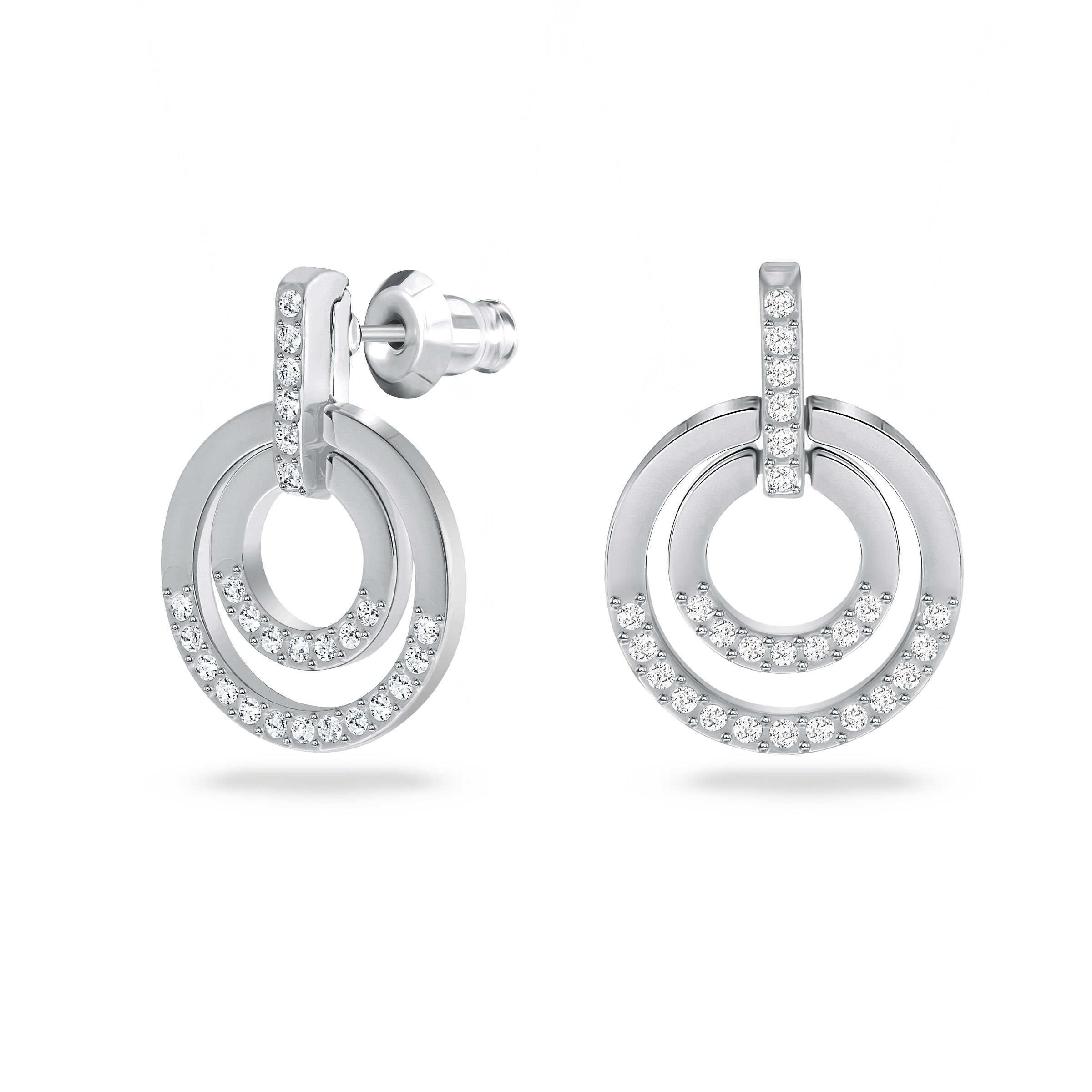 swarovski circle hoop earrings  round shape  white  rhodium plated