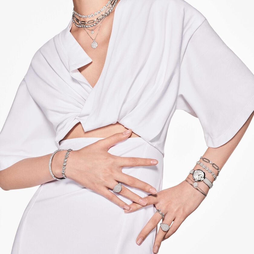 swarovski illumina watch  swiss made  metal bracelet  silver tone  stainless steel