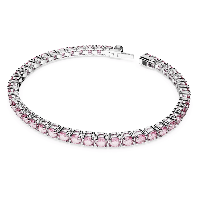 swarovski matrix tennis bracelet  round cut  pink  rhodium plated