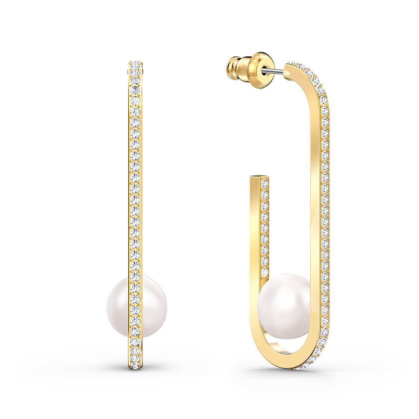 So Cool Pearl Pierced Earrings, White, Gold-tone plated