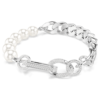 swarovski dextera bracelet  crystal pearl  mixed links  white  rhodium plated