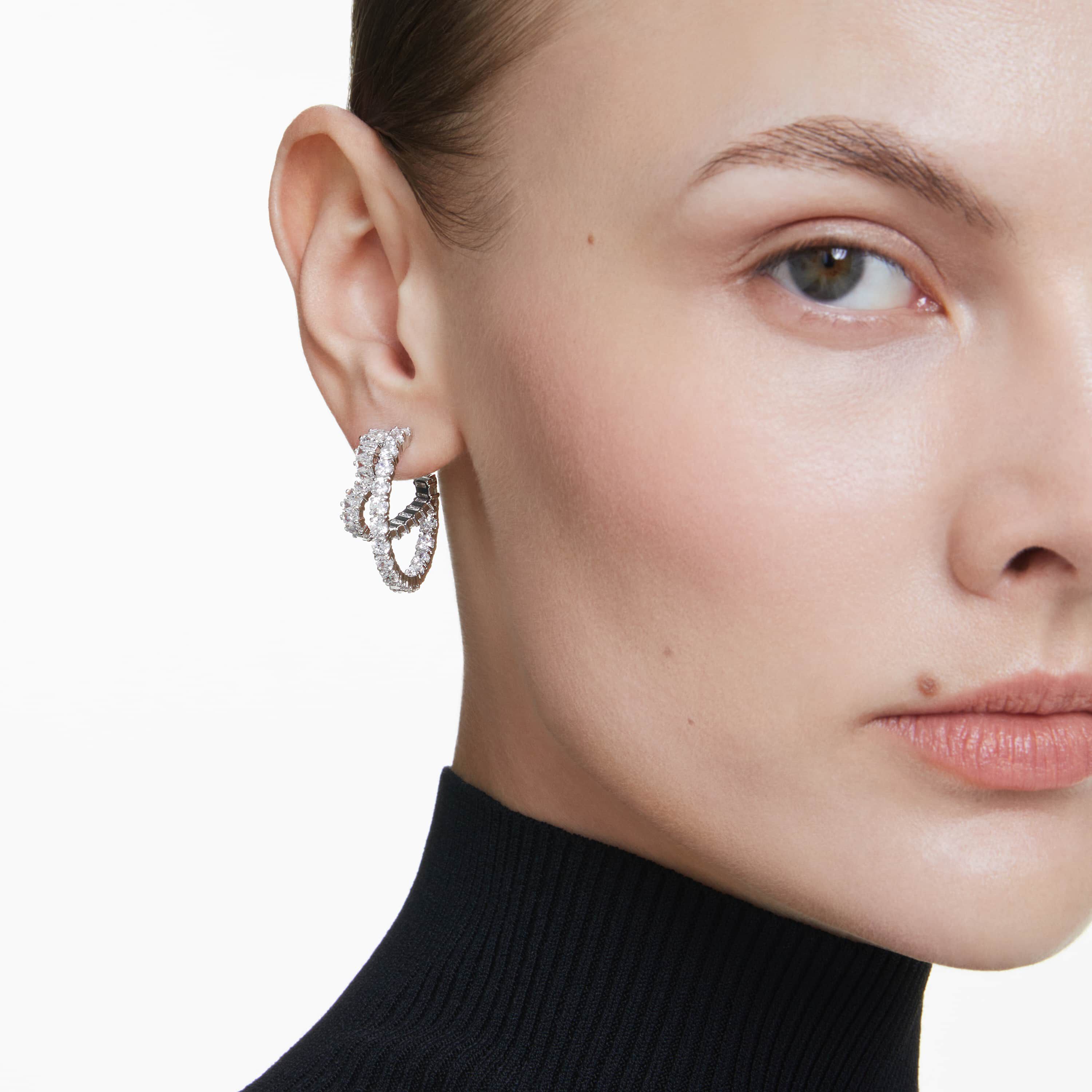 y...♡ Buy Swarovski Matrix hoop earrings, Mixed cuts, Heart, White