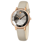 Crystal Lake Watch, Leather Strap, Gray, Rose Gold Tone