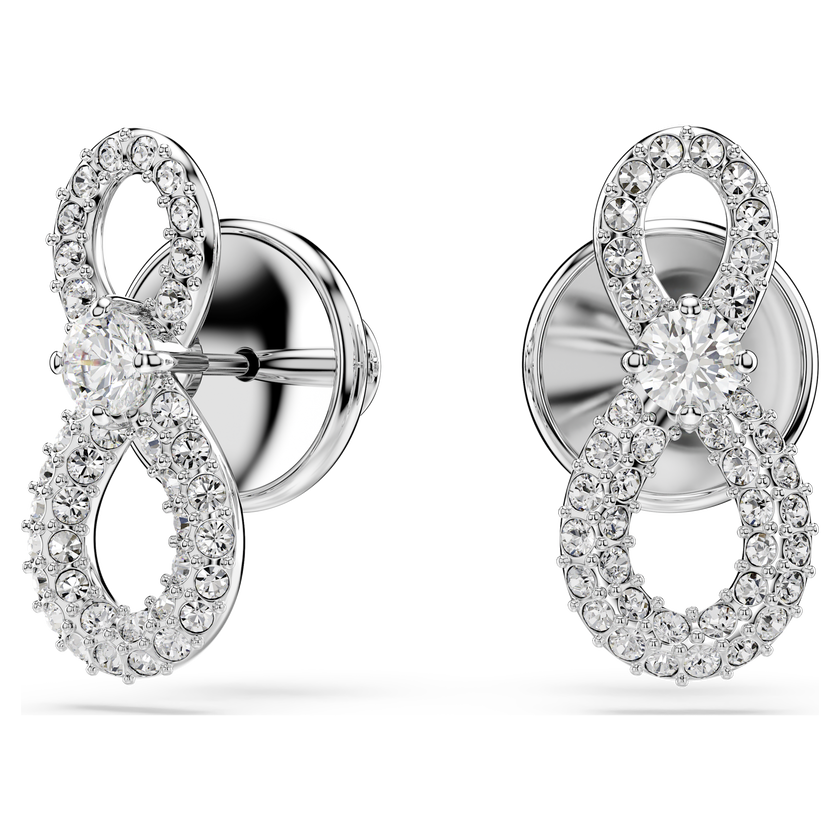 swarovski hyperbola stud earrings  round cut  pav   infinity  white  rhodium plated