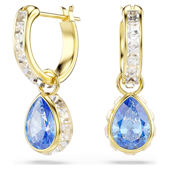 swarovski chroma drop earrings  pear cut  blue  18k gold finish