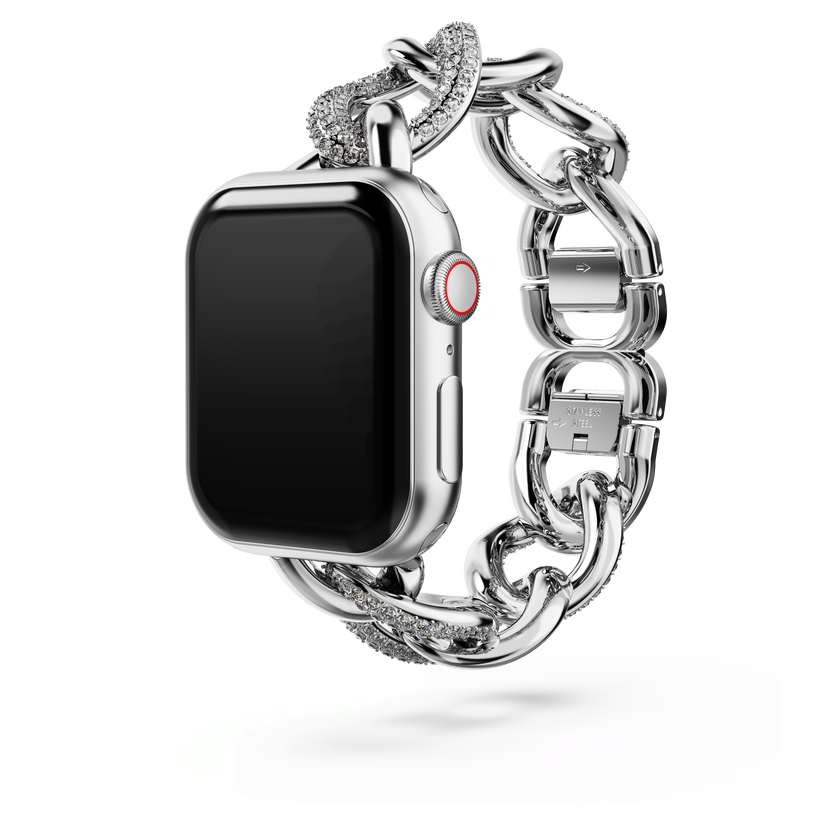 swarovski chain strap  for apple watch  40mm   41mm  silver tone  stainless steel