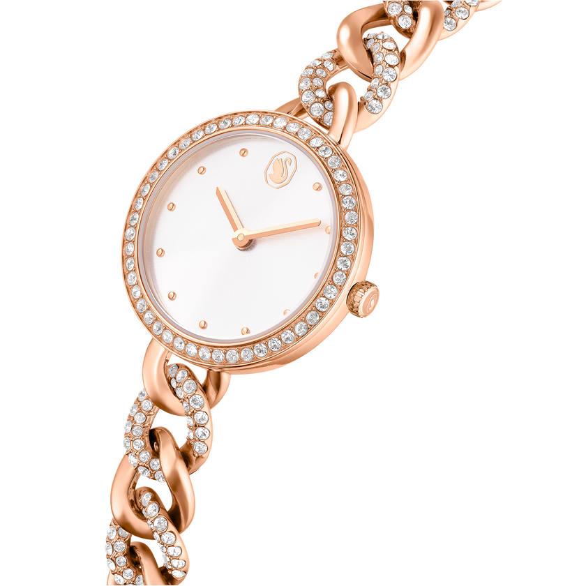 swarovski cocktail round watch  metal bracelet  gold tone  rose gold tone finish